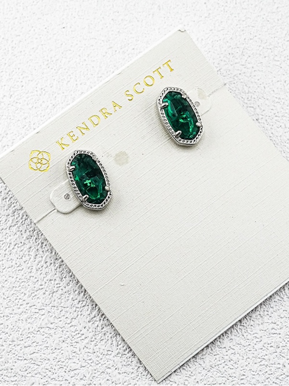 Kendra Scott Emerald Green Elle Stud Earrings - Silver